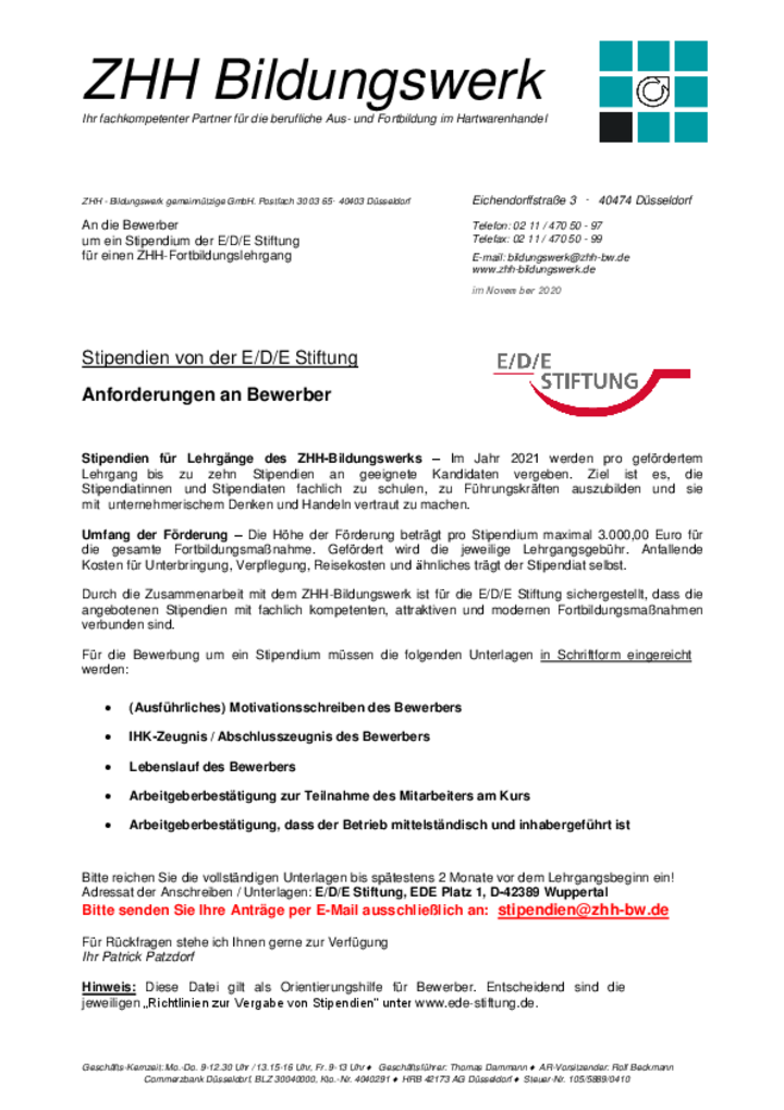 Merkblatt Bewerbung Stipendium 2021