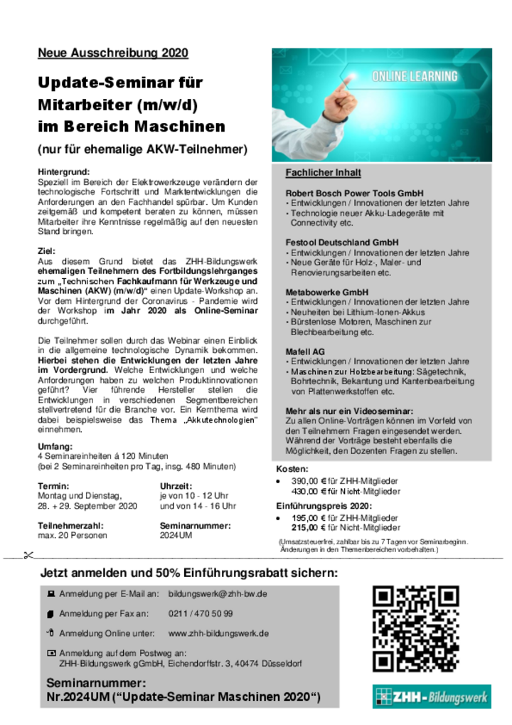 Update-Seminar für Mitarbeiter (m/w/d) im Bereich Maschinen